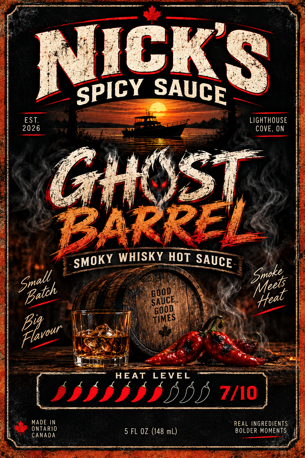 Ghost Barrel artwork with a smoky barrel and peppers